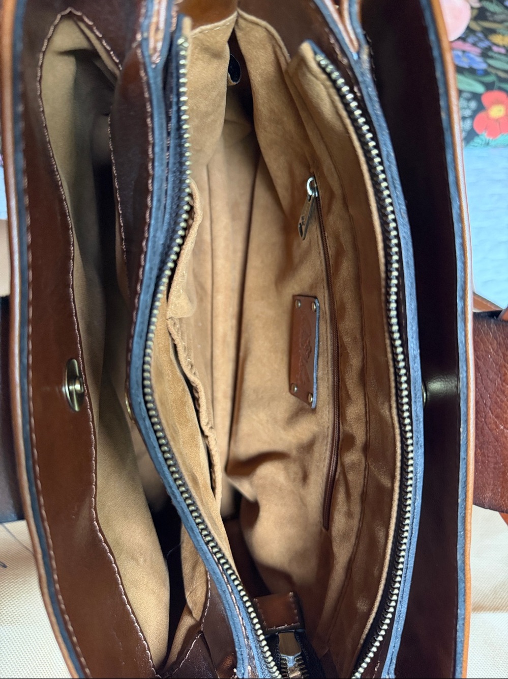 Patricia Nash Multicolor Striped Canvas Tote with Brown Leather Ring Handles - Picture 5 of 7